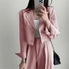 Ladies Short Suit Suit Casual Loose Jacket Coat High Waisted Wide Leg Pants Set