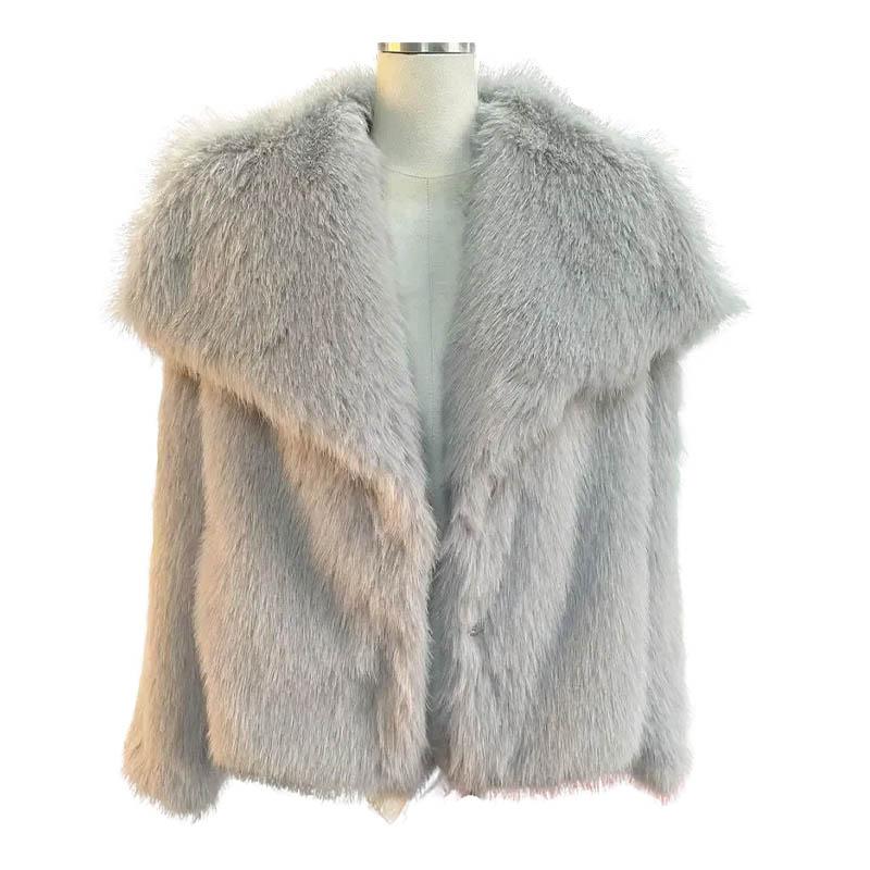 Женская модная укороченная куртка из искусственного меха, пальто с длинным рукавом, застегивающаяся на кнопки спереди, женская верхняя одежда, шикарный воротник с лацканами, толстое пальто