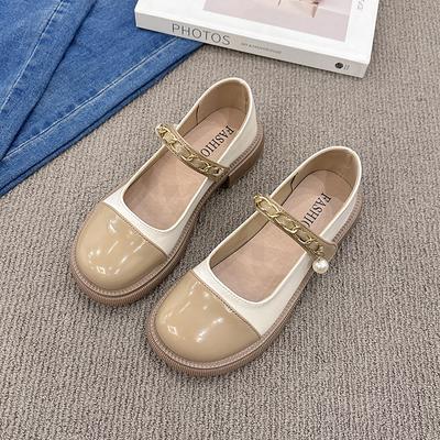 Мода 2024 Лето Новые Круглые Головы Цветной Жемчужной Цепочки Кожаный Топ Женские Туфли С Небольшим Вырезом Удобные Одиночные Туфли Женские