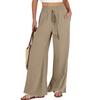 Women's Pant Casual Loose High Waist Cotton Linen Wide Leg Long Pants With Pockets