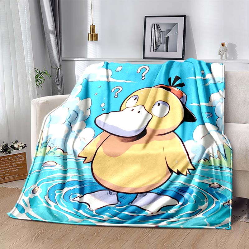 1PC Pokémon Psyduck Pattern Blanket Warm Soft Fluffy Kids and Adult Sofa Bed Throw Blanket Suitable Outdoor Travel Camping