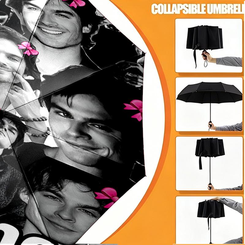 Custom Name Personalized Damon Salvatore Print Umbrella, Auto Open Close, 8‑Rib Sturdy Frame, Commute Camping Hiking Use, Birthday Gift
