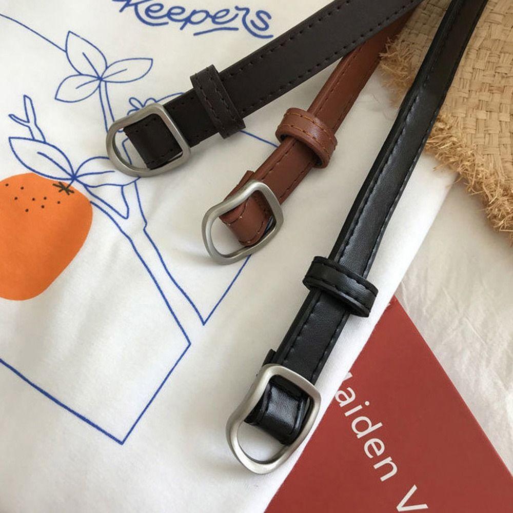 Мода Ретро Винтаж Кожаный Ремень Тонкий Пояс Брючный Ремень Платье Ремни Пряжка без отверстий Пояс