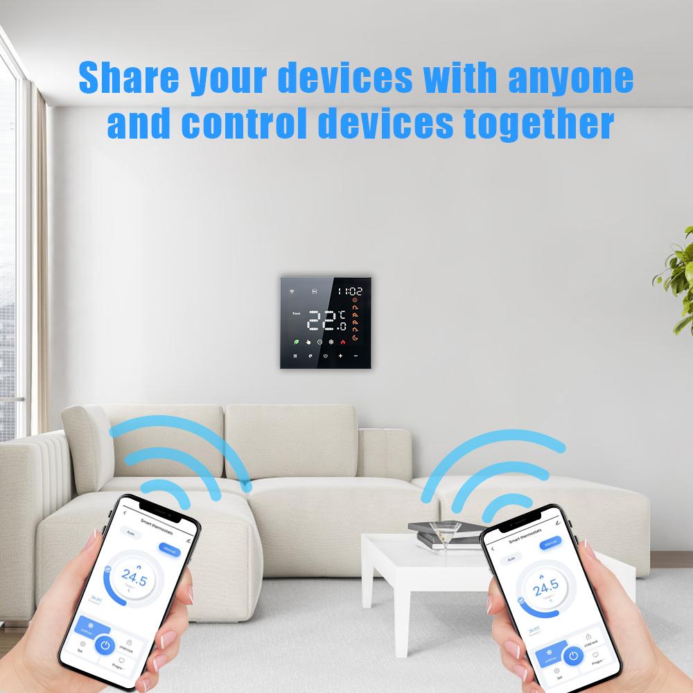 Настенный термостат с ЖК-дисплеем Tuya WiFi Термостат с голосовым управлением Цифровой контроллер Совместимость с Amazon Google Home