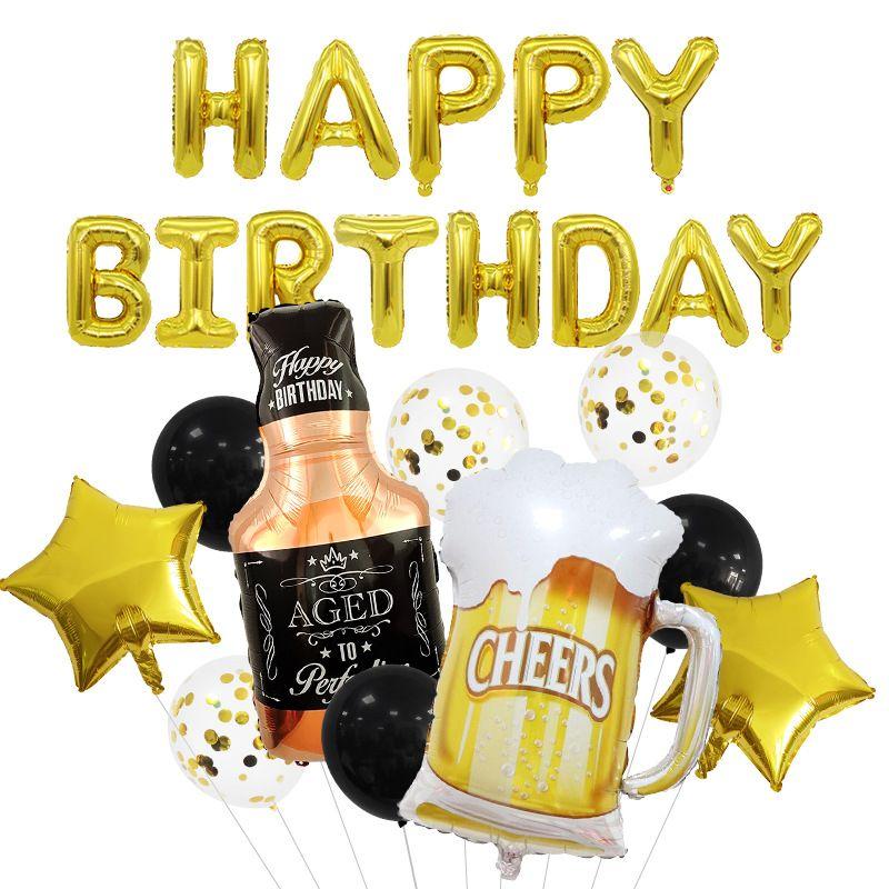 Beer-themed Aluminum Film Balloon Set, Birthday Party Aluminum Film Balloon Beer Bubble Wine Glass Bottle, Five-pointed Star Party Combination Set