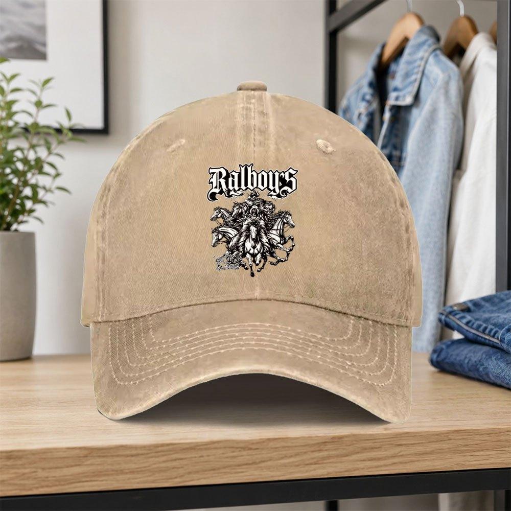 Retro Ralboys Running Horse Washed Baseball Cap Unisex Adjustable Dad Hat for Outdoor Daily Wear Vacations