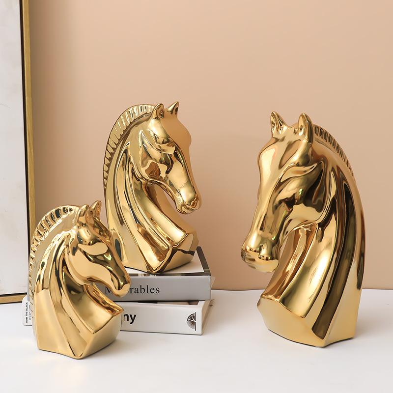 1PC Golden Horse Head Ornament Creative Room Decoration Porch TV Wine Cabinet Study Office Home Decoration Gift