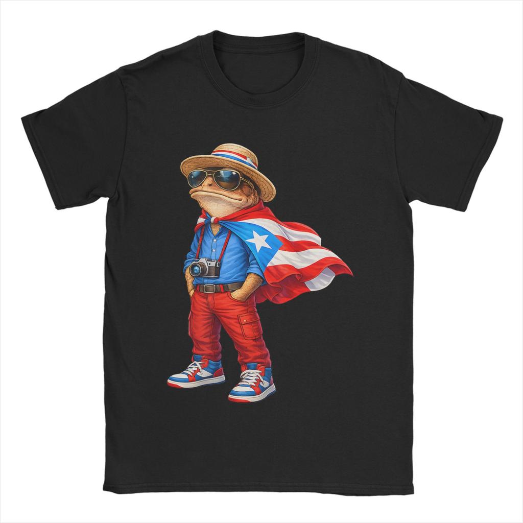Coqui Frog Puerto Rico Flag Puerto Rican TShirt for Men Round Neck Cotton T Shirt Short Sleeve Tee Shirt Big Size Clothing