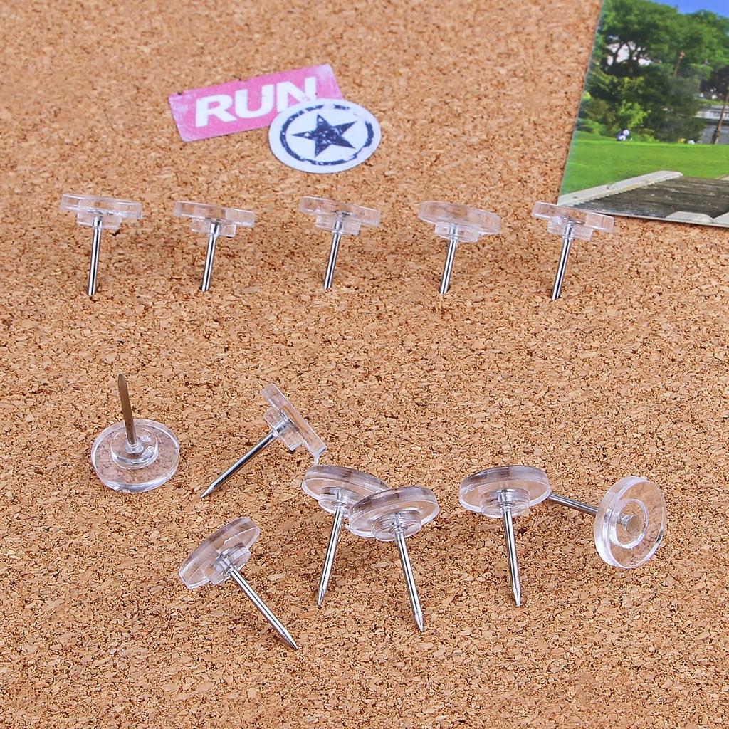 Push P 500-count Flat Clear Thumb Tacks Steel Point and Plastic Head for Corkboard and Wooden Photo Wall (Clear-500)