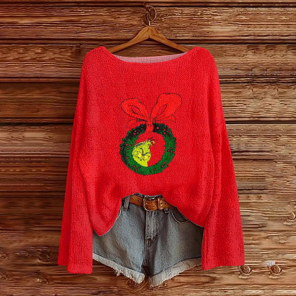 Women's Fashion Round Neck Long Sleeve Pullover Faux Sweater Knitted Pullover Top