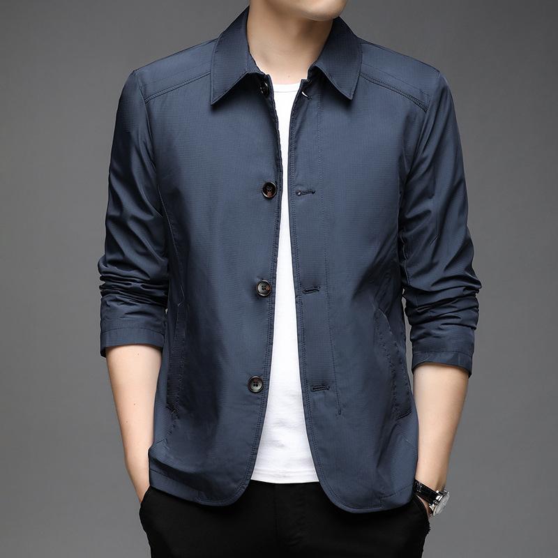 Весенний короткий плащ для папы, мужская однотонная куртка среднего и пожилого возраста, весенне-осенняя мужская повседневная куртка среднего возраста