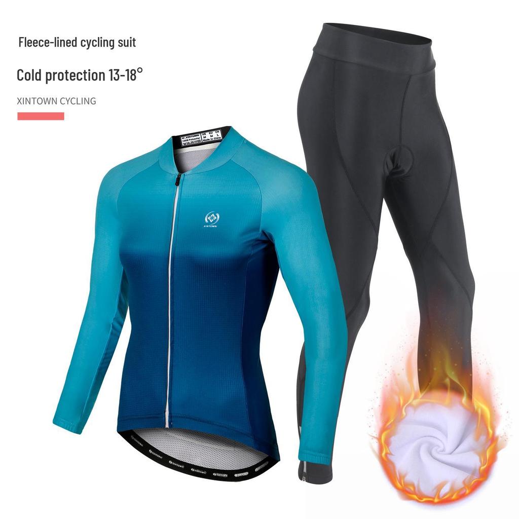 XINTOWN Women's Long Sleeve Plus Size Cycling Jersey - European & American Style, Printed Design