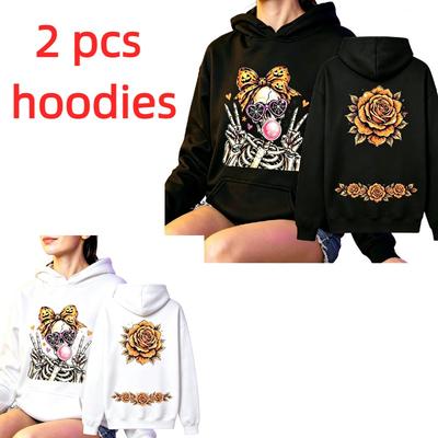 Women's Hoodie Fun Skull Girl Flower Printing Loose Fashion Pullover Autumn Clothing Casual Clothes Vintage Men Women Tops Sweatshirts