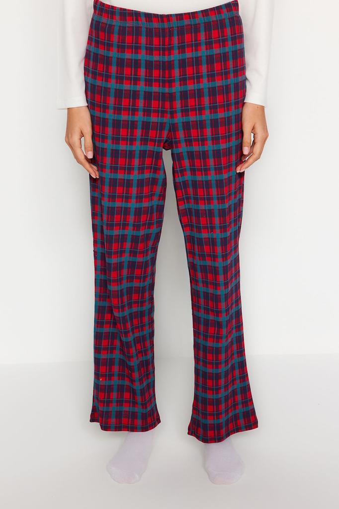 Women's Fashion Premium White 100% Cotton Plaid Tshirt-Pants Knitted Pajama Set