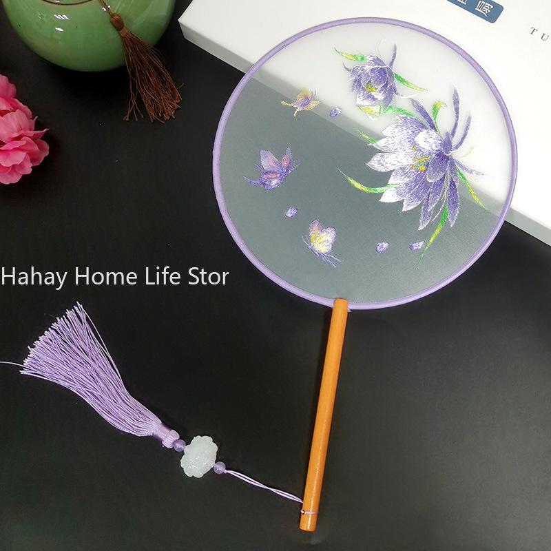 Модный китайский стиль веер с деревянной ручкой вышитый цветок девушка подарок портативный домашний декор ручные веера ремесла танцевальный веер