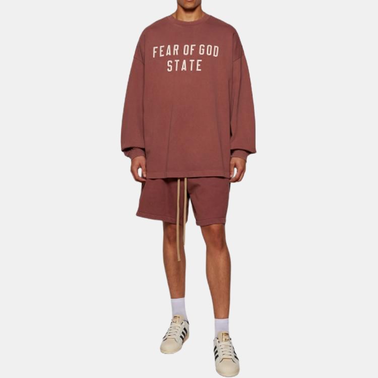 Fear of God Essentials Тяжелая футболка с длинным рукавом Малиновая Мужские топы Красная 125BT242016F