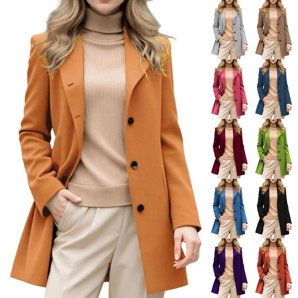 Coats For Women Elegant Single Breasted Mid Length Wool Coat Long Sleeve Outwear Overcoat
