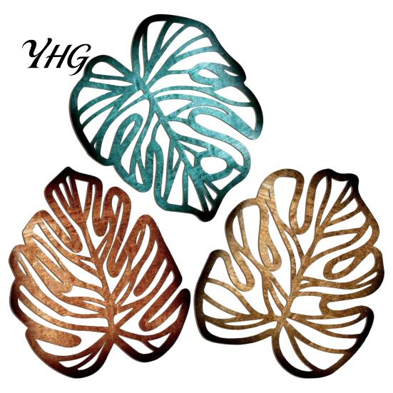 Monstera Leaf Wall Hanging 3Pcs Hollow Decoration, Wooden Tropical Art Plaque, Decorative Retro Ornament Sculpture with Hook for Living Room