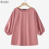 Женская повседневная однотонная свободная блузка с круглым вырезом и коротким рукавом