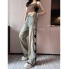 Summer Ripped Jeans Women's Heavy Industry Hot-drilled Old Hollowed-out Butterfly Embroidery Mopping Straight-leg Pants