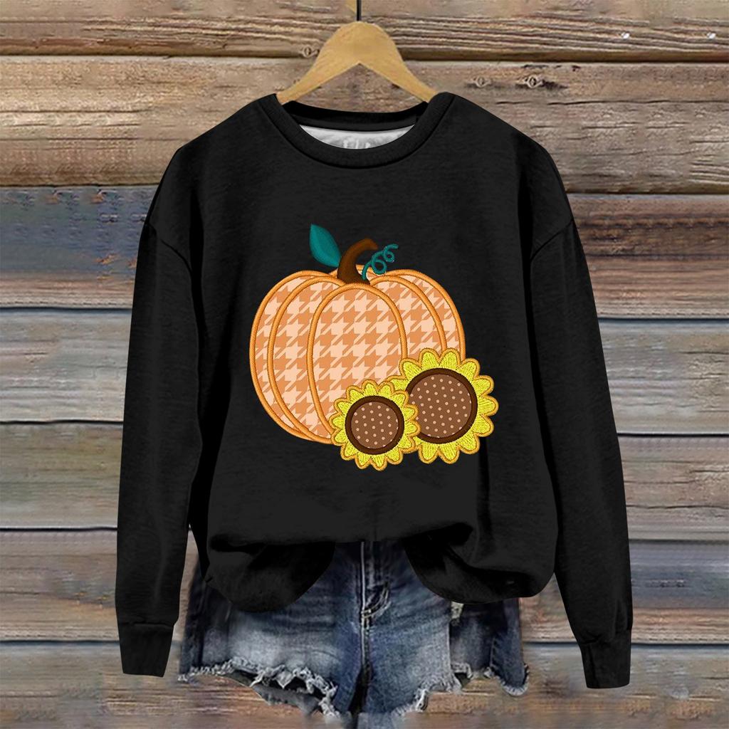 Женская мода Хэллоуин с длинным рукавом с принтом Свободная толстовка с круглым вырезом Топ