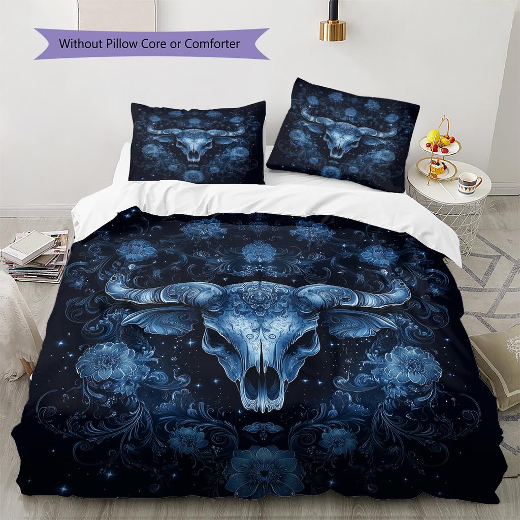 Cow Skull Pattern Bedding Home Decoration Birthday Gift (1 * duvet cover + 2 * pillowcase, without core)