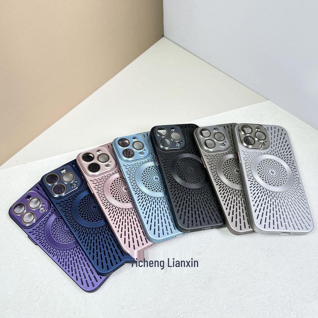 Магнитный чехол для Apple iPhone 15/16 Pro Max с теплоотводом и защитной пленкой для камеры, 17 сквозных вентиляционных отверстий