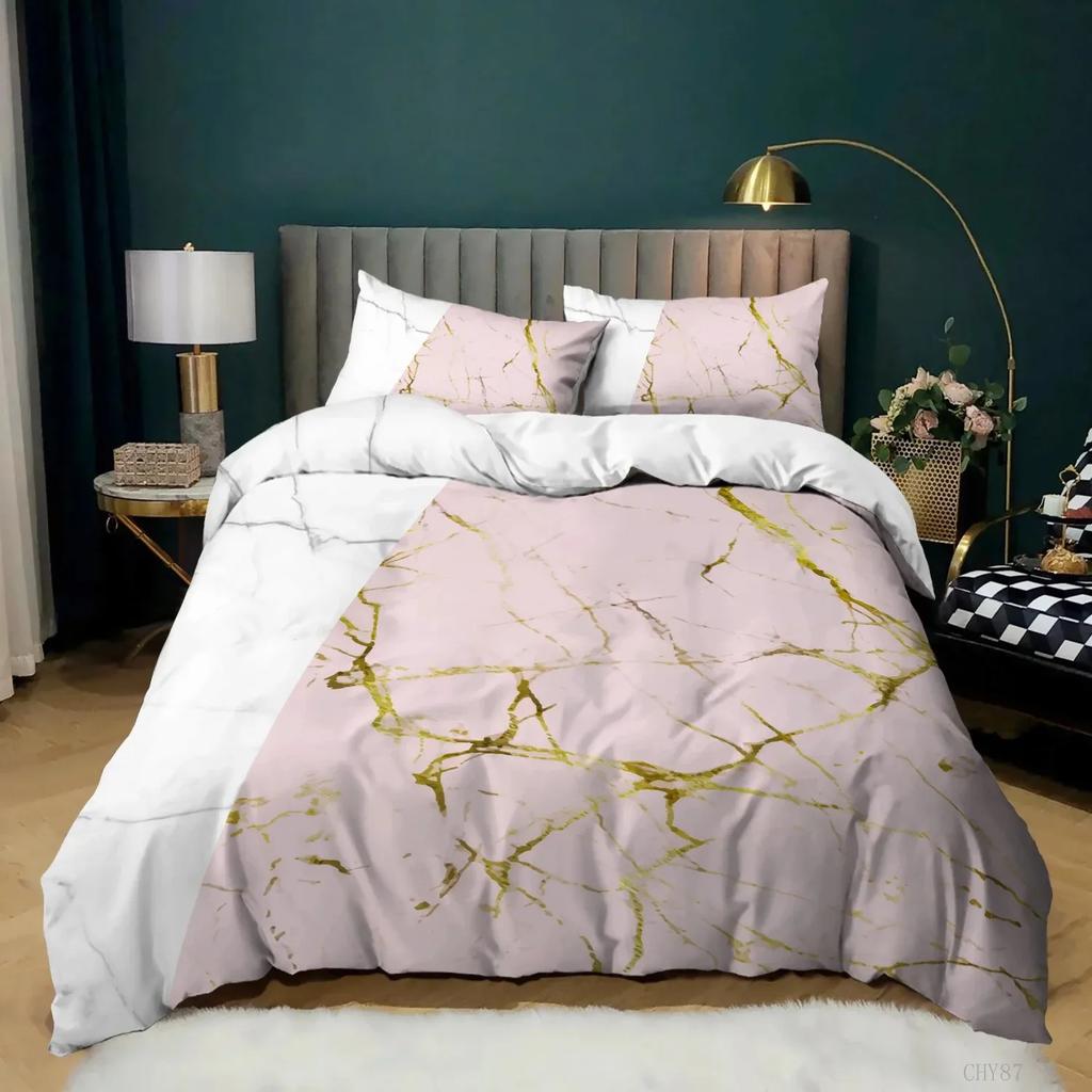 Colour Halo Dyeing Marble Duvet Cover Bedding Set Purple Blue Colourful Single Double TwinQueen For Men Women Kids Gift