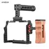 Andoer Camera Video Cage + Top Handle + Side Wooden Grip Kit Aluminum Alloy with Dual Cold Shoe
