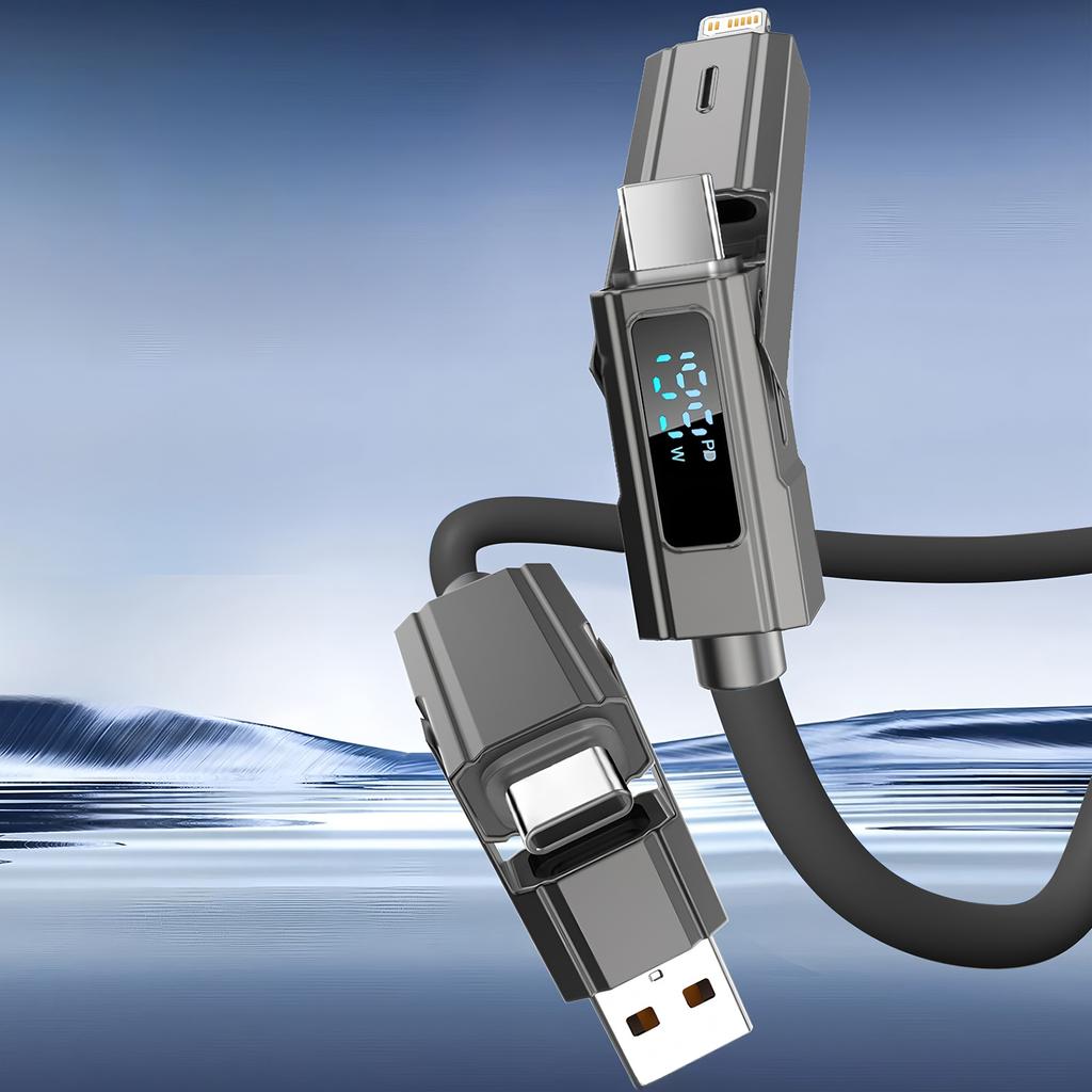 Цифровой дисплей 4 в 1 PD USB Type-C Кабель для передачи данных Быстрая зарядка Для iPhone 15 Samsung Xiaomi Redmi OPPO Кабель Быстрое зарядное устройство