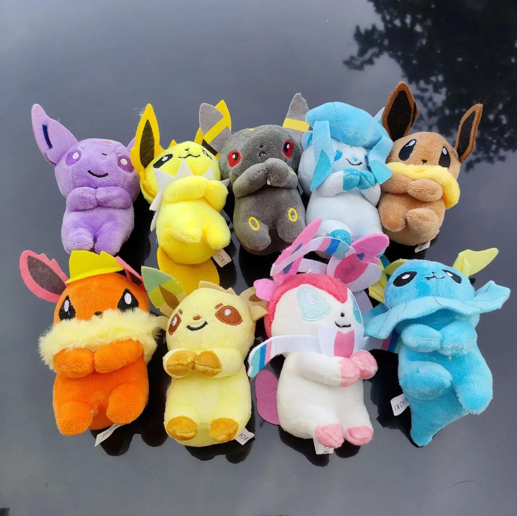 10pcs/set EeveeGlaceon SylveonLeafe plush 10cm soft Pendant Doll Toy keychain christmas Halloween birthday gift