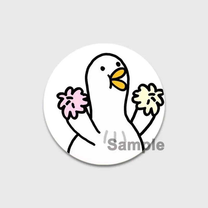 32/44/58mm Cartoon Honk White Goose Brooches Pins Cute Animal Duck Round Badges Clothes Lapel Pin Fashion Jewelry Gift Accessory