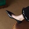 Мода Французский Винтаж Острый Носок Невысокий Каблук Повседневные Черные Рабочие Туфли Удобные Универсальные Шпильки Одинарные
