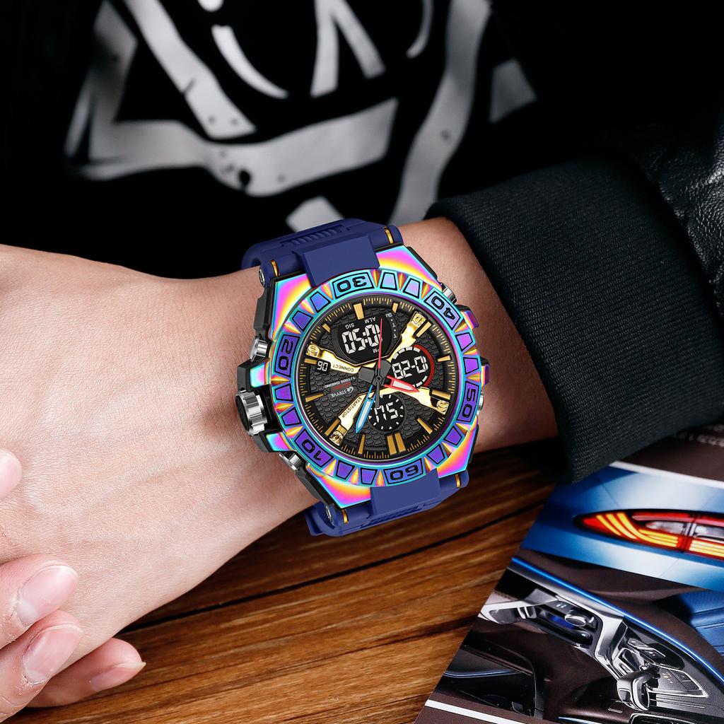 Мужские цифро-аналоговые часы Водонепроницаемые спортивные часы с двойным механизмом 5ATM