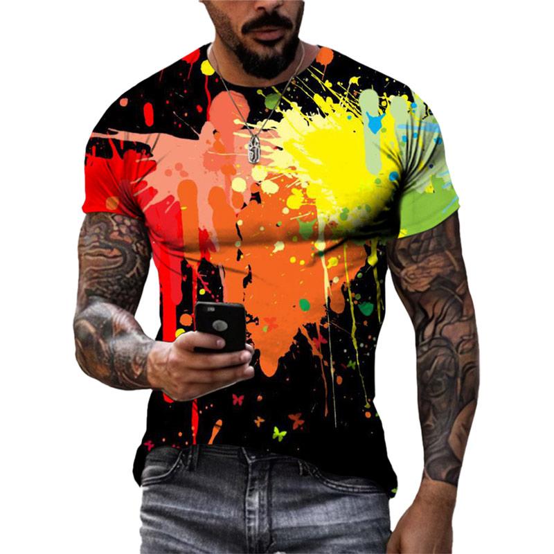Летняя новая модная мужская футболка с цветным граффити, 3D трендовая индивидуальная футболка в стиле хип-хоп с принтом Харадзюку, футболки с круглым вырезом и короткими рукавами, топы