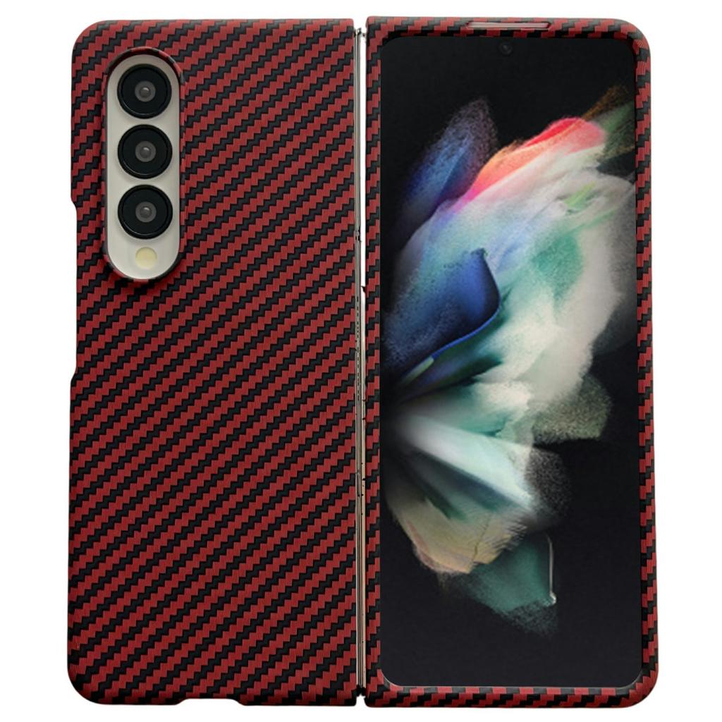 For Samsung Galaxy Z Fold3 5G Magnetic Case Carbon Fiber Texture PC Phone Cover with Screen Protector
