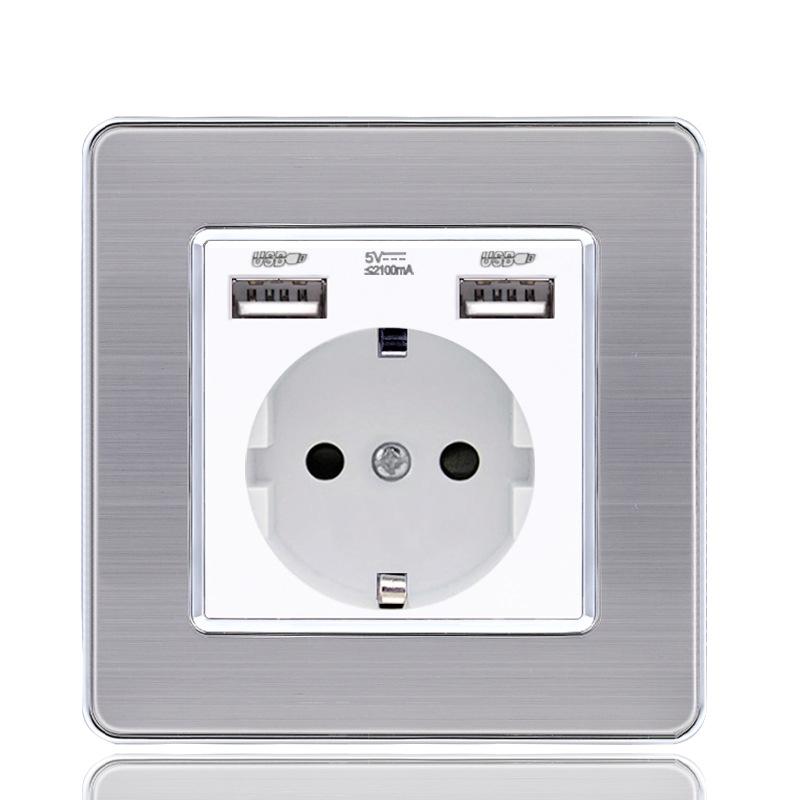 Wall USB Power Socket AC 110V-250V 16A Wall Embedded Double USB EU Standard Outlet Bedroom Socket