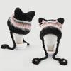 Furry Cartoon Head Cover with Ear for Outdoor Sports Striped Hat with Ear Oversized Headgear Hat for Winter