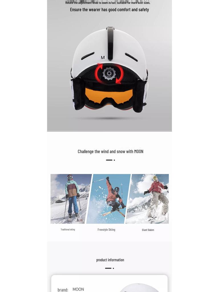 Универсальный горнолыжный шлем с защитными очками: Азиатский крой, ударопрочная конструкция, интегрированная форма для безопасности при езде на велосипеде и в горах.