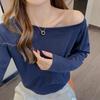 Футболка с открытыми плечами и длинными рукавами для ранней весны и осени, женская базовая рубашка свободного кроя, можно носить как верхнюю одежду