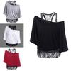 Size Women Plus Loose Vest Lace Stitching Oblique Collar Bat Tshirt Fashion