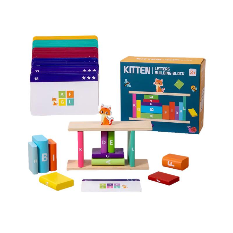 Penguin-Themed Wooden Alphabet Stacking Blocks for Kids