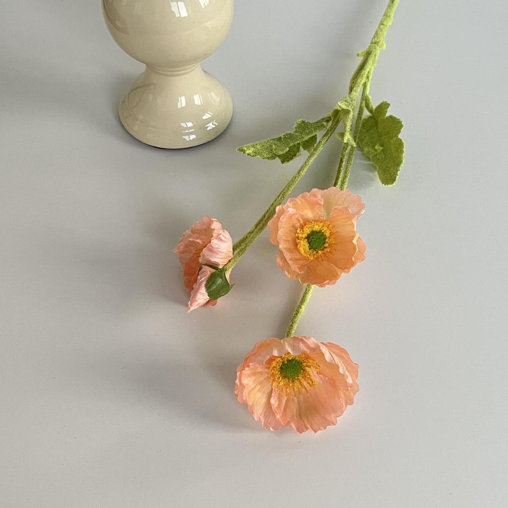 Silk Flocked Poppy Artificial Flowers for Wedding, Home Décor, and Photography Props