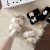 Fashion Suede One-word Fluffy Shoes for Women To Wear Outside Autumn and Winter Soft Cute Cartoon Casual Style Thick-soled Cotton Slippers