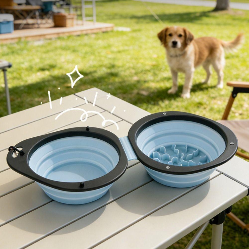 Double Bowl Collapsible Dog Dish Food Grade Pet Food Water Feeding Tray Cat and Dog Use