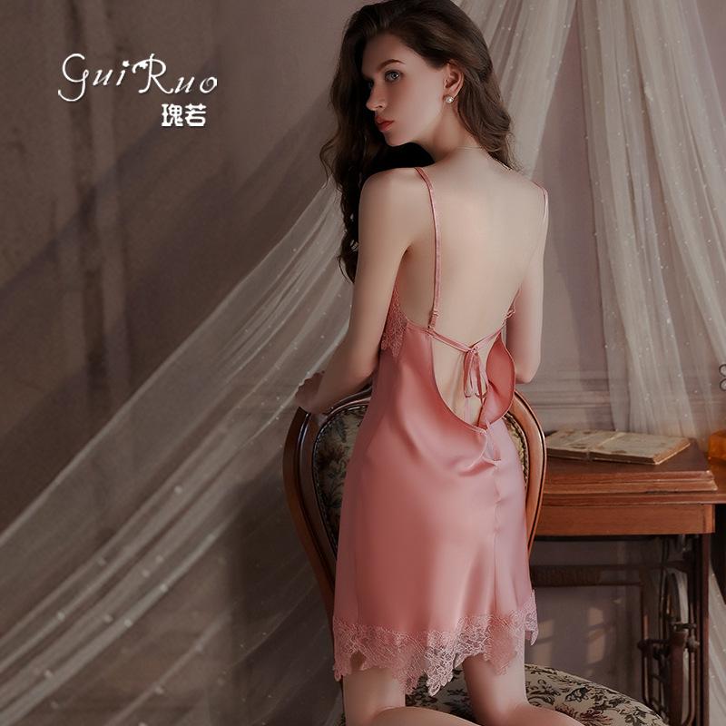 Women's Silky Satin Lace Deep V Cami Sleep Dress with Robe Lounge Set