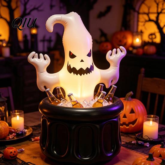Halloween Party Decor Inflatable Ghost Ice Bucket, Drink Tub, White Snack Holder Beverage Cooler for Decor, Outdoor Picnic Storage Themed