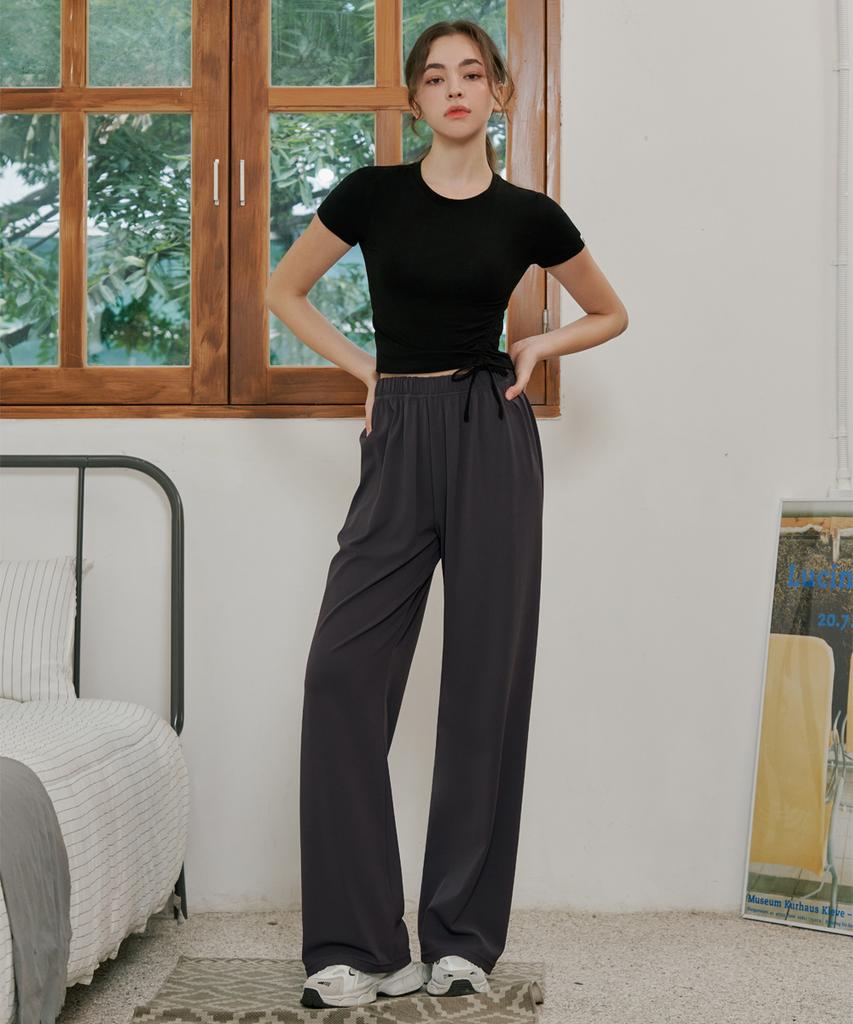 SKULLPIG Soft Relaxed Fit Wide Pants Charcoal (Basic/Long)