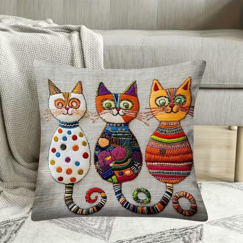 Богемная плюшевая наволочка с очаровательным дизайном котят, 45x45 см - Красочный декор для гостиной или спальни