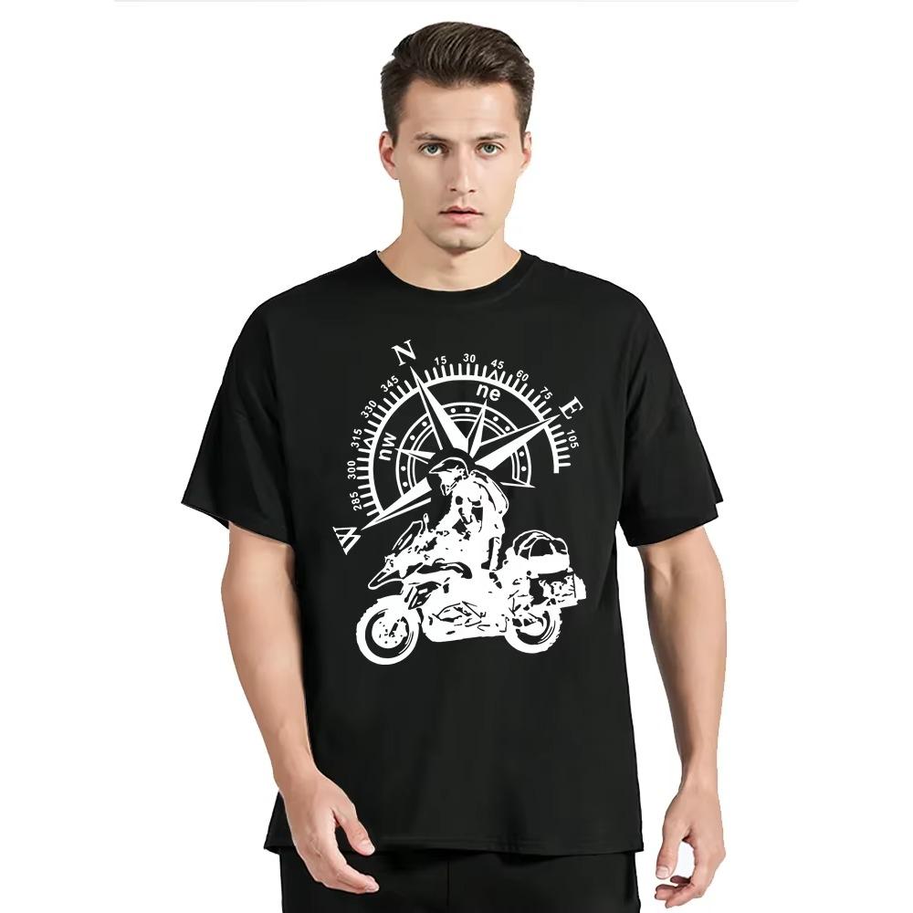 Funny Motorbike T-Shirt Men's Mountain Adventure T Shirt New Hip Hop Streetwear Tshirt Motorcycle Travel Compass T Shirt Tops